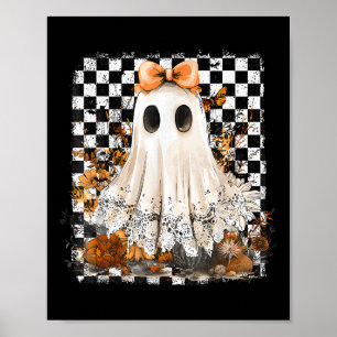 Cute Ghost Floral Lace Chequered Halloween Spooky Poster