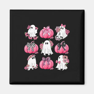 Cute Ghost Florals Pink Coquette Bows Pumpkins Hal Magnet