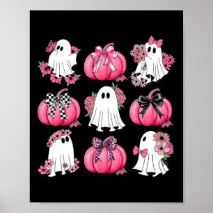 Cute Ghost Florals Pink Coquette Bows Pumpkins Hal Poster