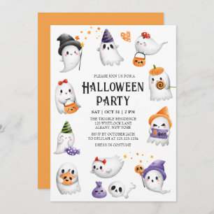 Cute Ghost Frame Costume Halloween Party Invitation