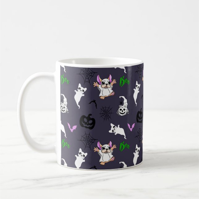 Cute ghost French Bulldog bat pumpkin Halloween Coffee Mug (Left)