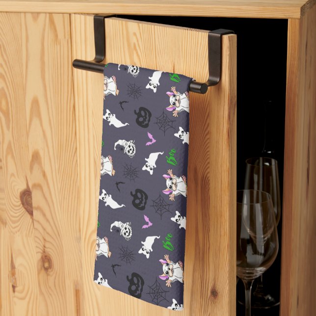 Cute ghost French Bulldog bat pumpkin Halloween Kitchen Towel (Thirds Fold)