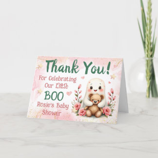 Cute Ghost Girls Baby Shower Custom Name Fall  Thank You Card