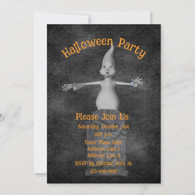 Cute Ghost Gravestone Halloween Invitation (Front)