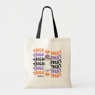 Cute Ghost Groovy Trick Or Treat Tote Bag