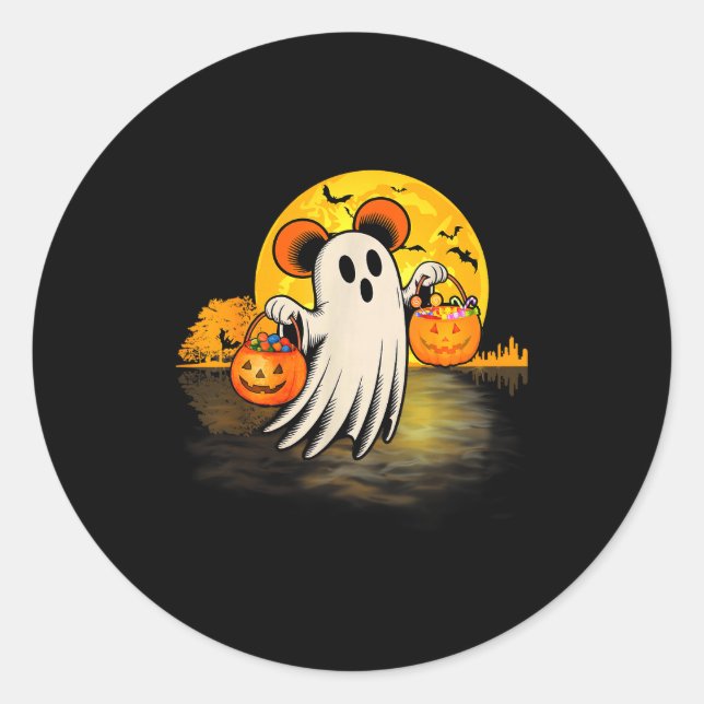 Cute Ghost Guitar Halloween Pumpkins Candy Soky Se Classic Round Sticker (Front)