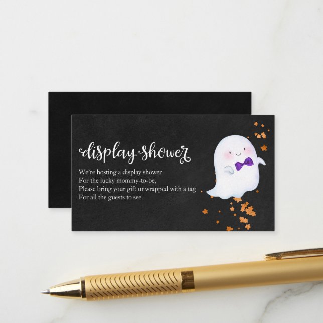 Cute Ghost Halloween Baby Shower Display Shower En Enclosure Card (Front/Back In Situ)