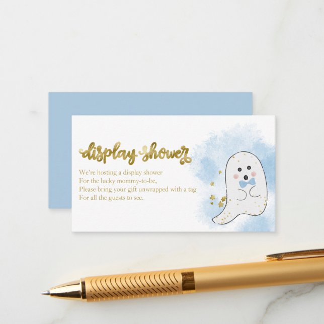 Cute Ghost Halloween Baby Shower Display Shower En Enclosure Card (Front/Back In Situ)