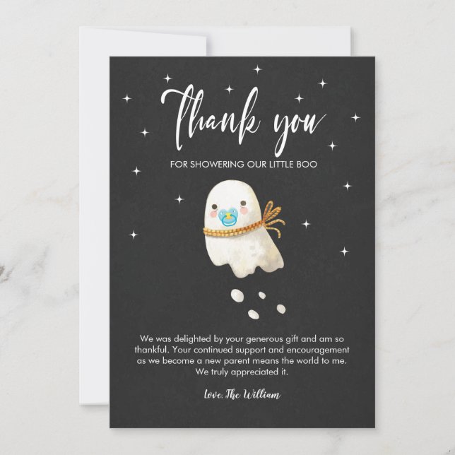 Cute Ghost Halloween Baby Shower Thank you Card (Front)