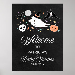 Cute Ghost Halloween Baby Shower Welcome Sign 