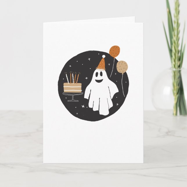 Cute Ghost Halloween Birthday Card (Front)