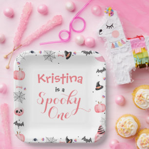 Cute Ghost Halloween Birthday Party Girl Pink Paper Plate