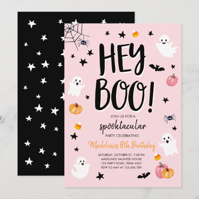 Cute Ghost Halloween Birthday Party Invitation (Front/Back)
