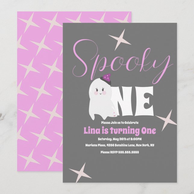 Cute Ghost Halloween Birthday Spooky One Grey Invitation (Front/Back)