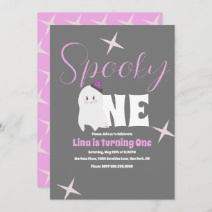 Cute Ghost Halloween Birthday Spooky One Grey Invitation
