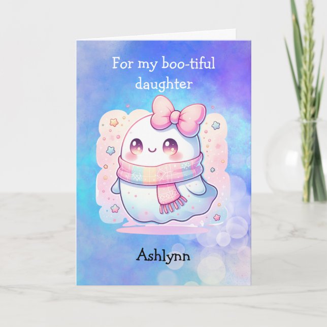 Cute Ghost Halloween Daughter Card (Front)
