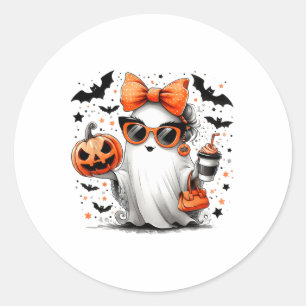 Cute Ghost Halloween Diva Cartoon Sungles Handg  Classic Round Sticker