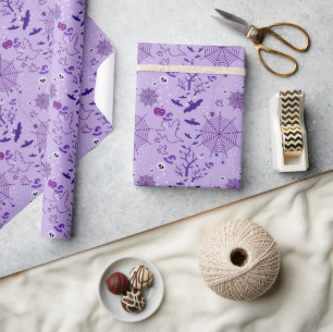 Cute ghost Halloween Elegant purple Wrapping Paper