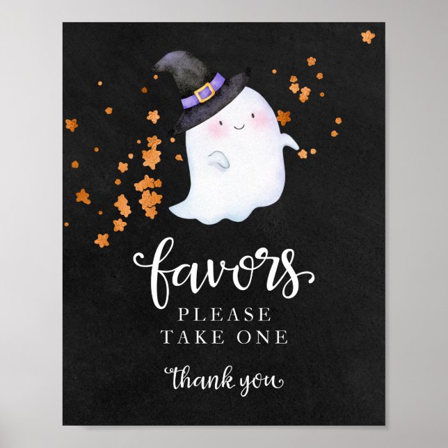 Cute Ghost Halloween Girl Baby Shower Favours Sign (Front)