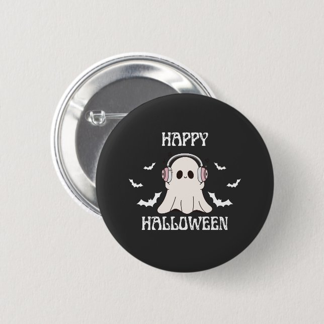 Cute Ghost Halloween Headphones Art 2 Inch Round Button (Front & Back)