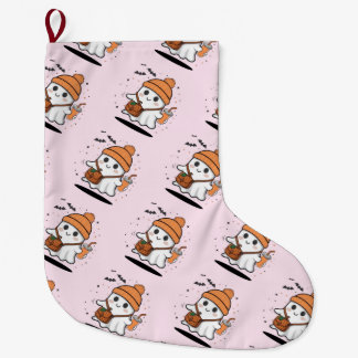 Cute ghost halloween large christmas stocking