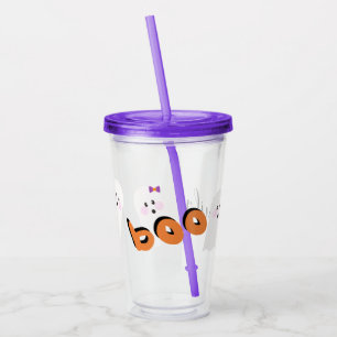 Cute Ghost Halloween Monogrammed Script Acrylic Tumbler