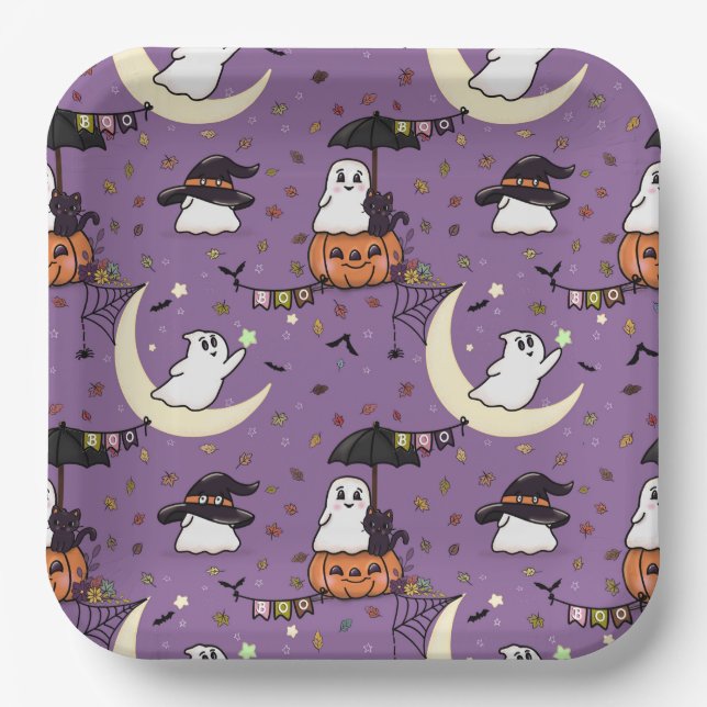 Cute ghost Halloween pattern  Paper Plate (Front)