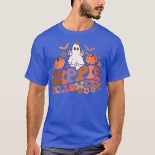 Cute Ghost Halloween Pumpkin Hippie Halloween Retr T-Shirt
