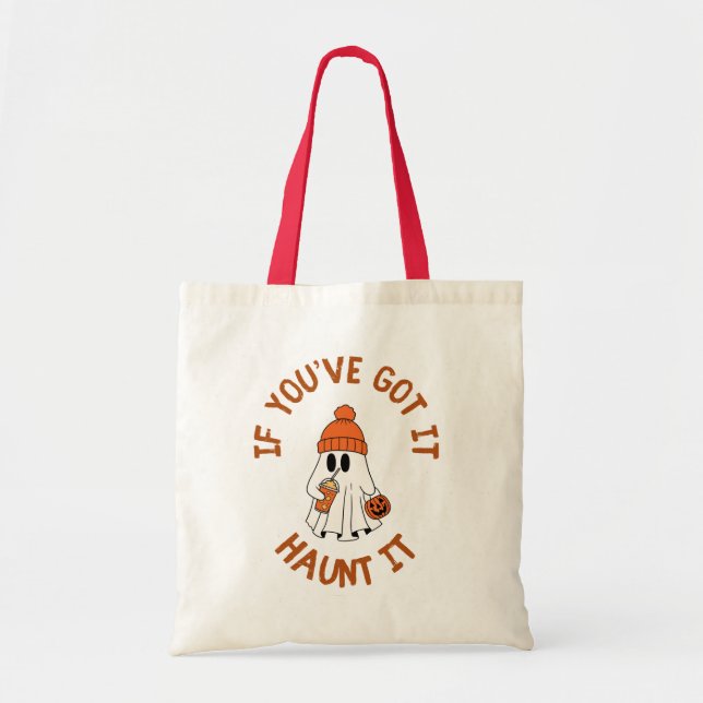 Cute Ghost Halloween Tote with Pumpkin Spice Vibes (Front)