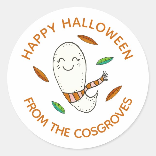 Cute Ghost Halloween Treat Bag  Classic Round Sticker (Front)