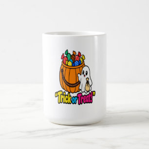 Cute Ghost Halloween Trick or Treat Candy Bucket T Magic Mug