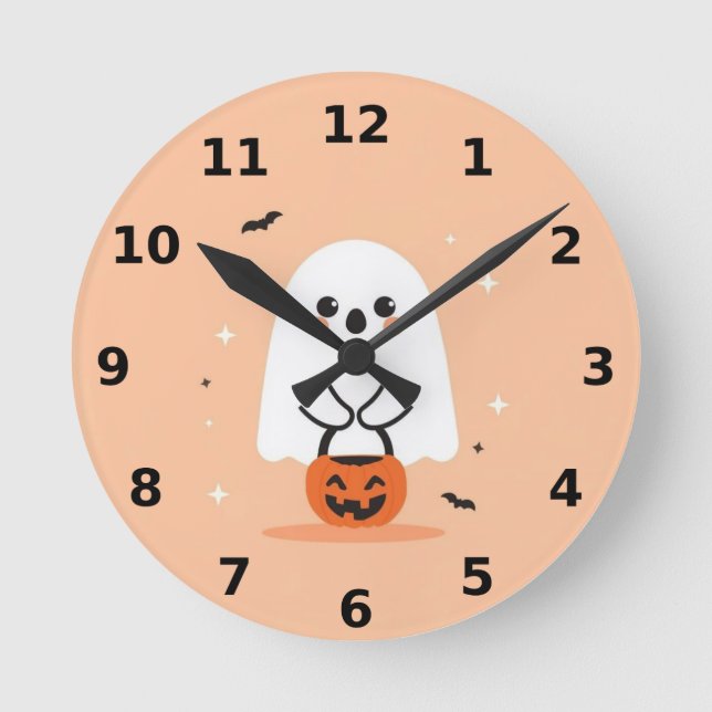 Cute Ghost Halloween Wall Clock – Spooky Decor (Front)