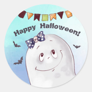 Cute Ghost Happy Halloween  Classic Round Sticker