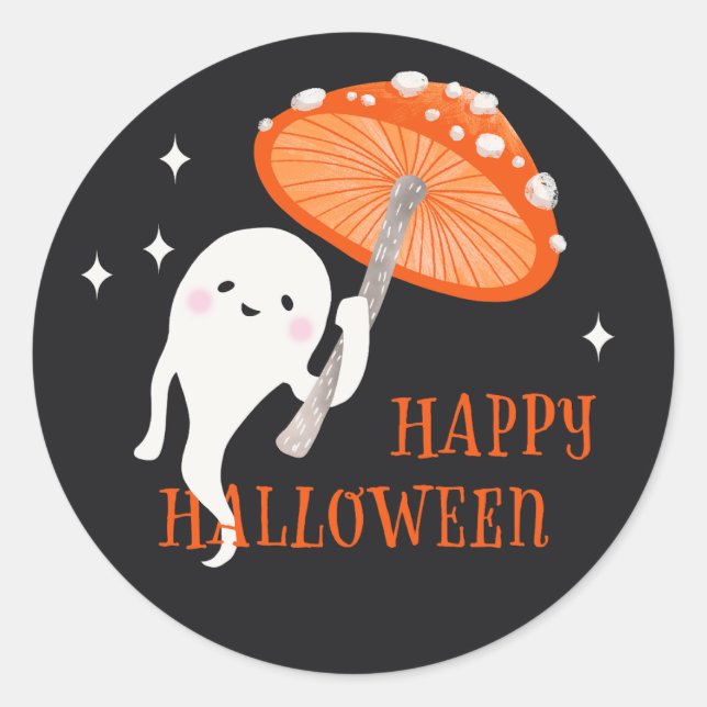 Cute Ghost Happy Halloween Classic Round Sticker (Front)