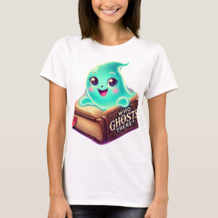 Cute Ghost & Haunted Book - Spooky Adorable Design T-Shirt