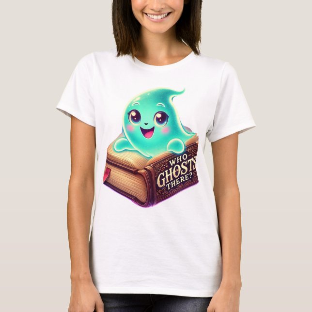 Cute Ghost & Haunted Book - Spooky Adorable Design T-Shirt (Front)
