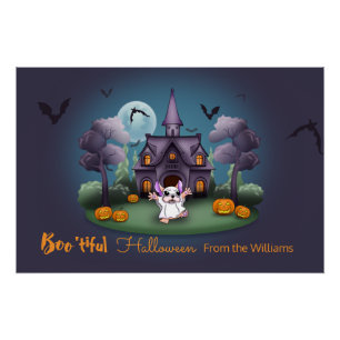 Cute ghost Haunted House Halloween Poster