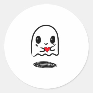 cute ghost holding a heart with a shadow classic round sticker