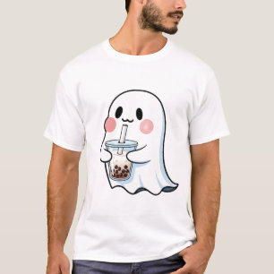 Cute Ghost Holding Boba Tea Bubble Tea Kawaii T-Shirt