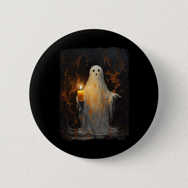 Cute Ghost Holding Candle Fun Halloween Gothic Vin 2 Inch Round Button (Front)