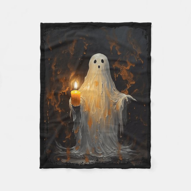 Cute Ghost Holding Candle Fun Halloween Gothic Vin Fleece Blanket (Front)