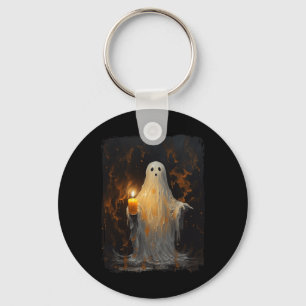 Cute Ghost Holding Candle Fun Halloween Gothic Vin Keychain