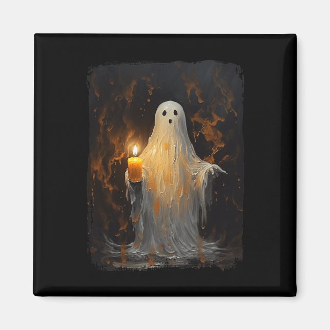 Cute Ghost Holding Candle Fun Halloween Gothic Vin Magnet (Front)