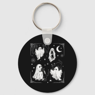Cute Ghost Holding Cat Funny Halloween Men Women Keychain