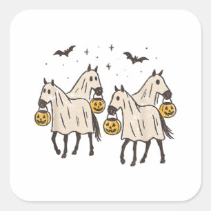 Cute Ghost Horses Halloween Trick or Treat  Square Sticker