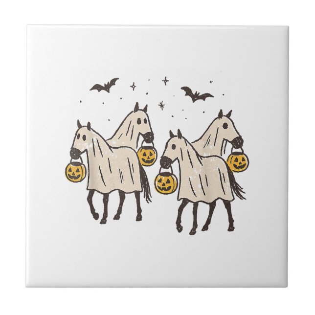 Cute Ghost Horses Halloween Trick or Treat  Tile (Front)