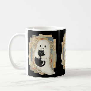 Cute Ghost Hugging Black Cat Halloween Coffee Mug