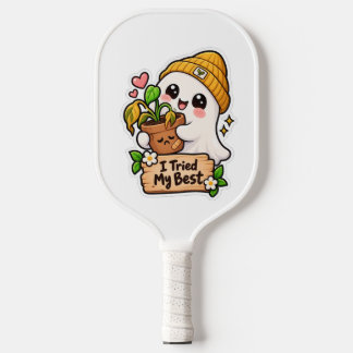 Cute Ghost “I Tried My Best” Pickleball Paddle