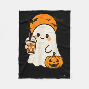 Cute Ghost Iced Coffee And Pumpkin For Halloween C Fleece Blanket