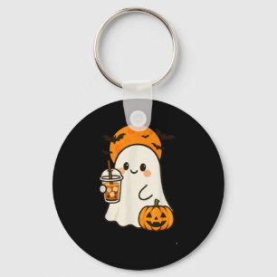 Cute Ghost Iced Coffee And Pumpkin For Halloween C Keychain